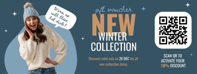 New Winter Collection Ad on Blue Coupon Modelo de Design