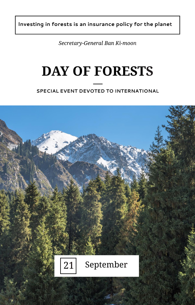Ontwerpsjabloon van Invitation 4.6x7.2in van Ad of International Day of Forests with Scenic Mountains