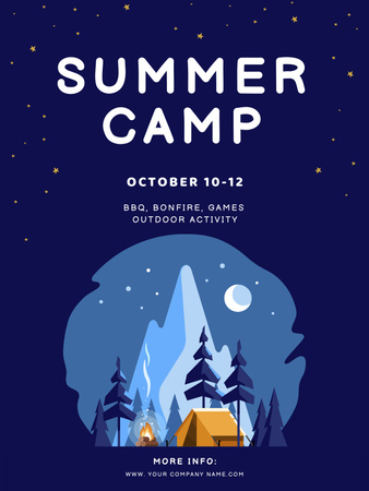 Template di design Invito al campo estivo con illustrazione della montagna Poster US