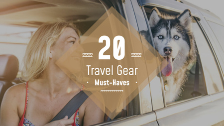 Travelling with Pet Woman and Dog in Car Youtube Thumbnail Design Template