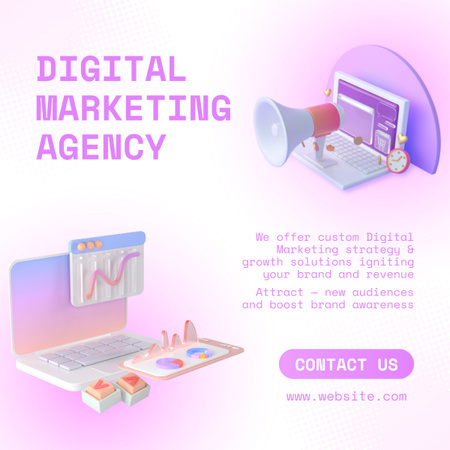 Digital Marketing Agency Ad with Isometric 3d Illustration LinkedIn post Design Template