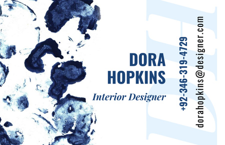 Interior Designer Contacts with Ink Blots in Blue Business Card 85x55mm Design Template