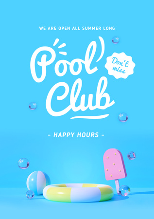 Pool Club Happy Hours Announcement Flyer A5 Design Template