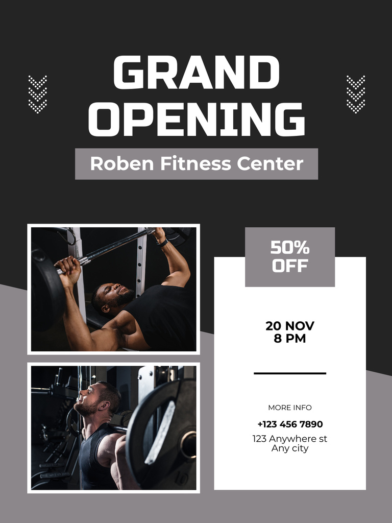 Fitness Center Opening Announcement Poster USデザインテンプレート