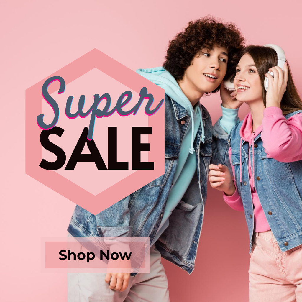 Youth Clothing Super Sale Announcement Instagram Design Template