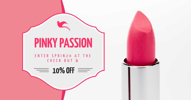 Cosmetics Promotion with Pink Lipstick Facebook AD Tasarım Şablonu
