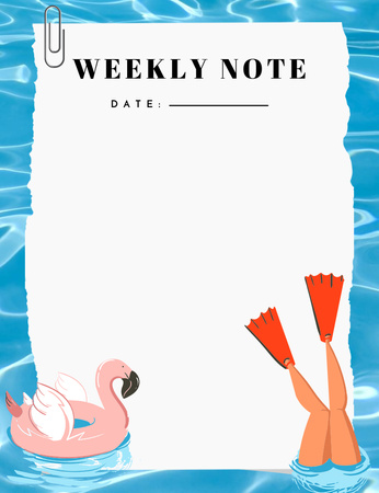 Designvorlage Wöchentliche Notizen mit aufblasbarem Flamingo für Notepad 107x139mm