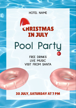 July Christmas Pool Party Announcement Flyer A6 Design Template