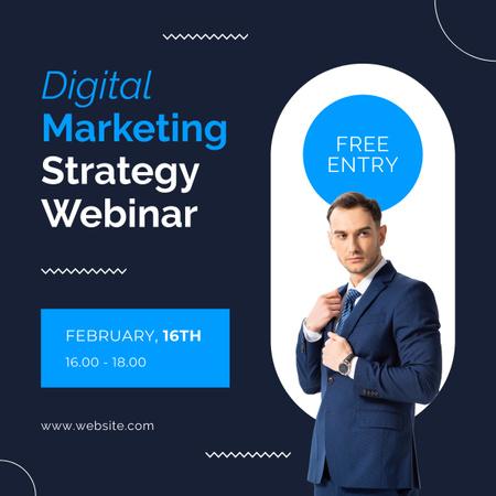Anúncio do curso de estratégia de marketing digital em azul escuro LinkedIn post Modelo de Design