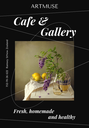 Charming Cafe and Art Gallery Exhibition Announcement Poster 28x40in Design Template