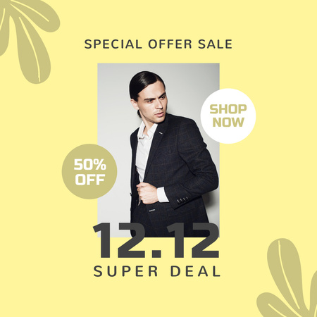Fashion Sale Announcement with Stylish Man Instagram Design Template