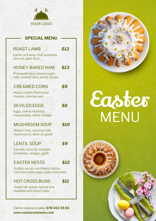 Húsvéti étkezési ajánlat édes desszertekkel Menu tervezősablon