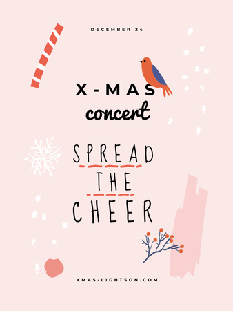 Christmas Concert Announcement with Cute Bird Poster US Design Template