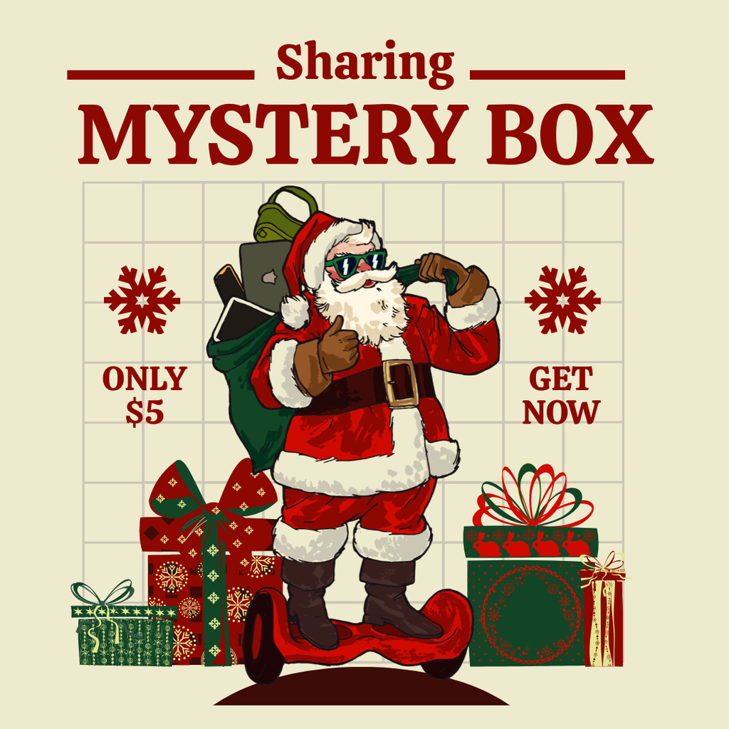 Mystery Box for Christmas with Santa Illustration Instagram Design Template