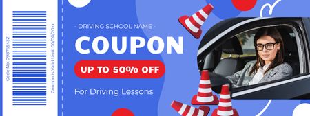 Interactive Driving School Lessons Voucher In Blue Coupon Design Template