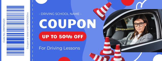 Interactive Driving School Lessons Voucher In Blue Coupon – шаблон для дизайна
