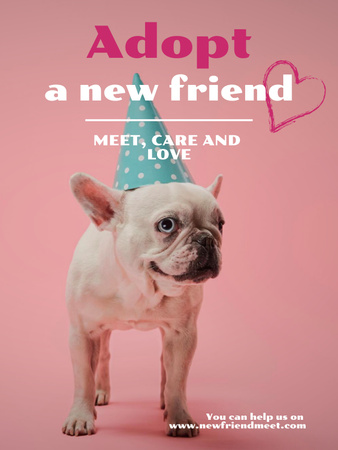Modèle de visuel Adoption d'animaux drôle de chien moelleux en casquette - Poster US
