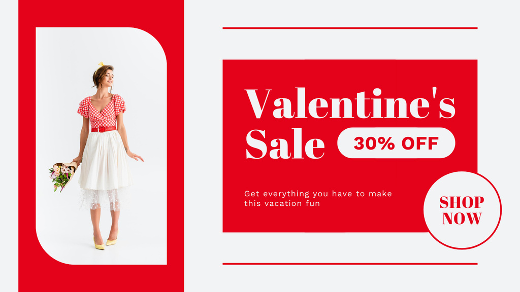 Valentine Day Sale with Attractive Young Woman FB event coverデザインテンプレート
