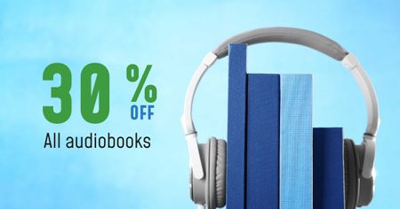 Audiobooks Discount Offer with Headphones Facebook AD Design Template
