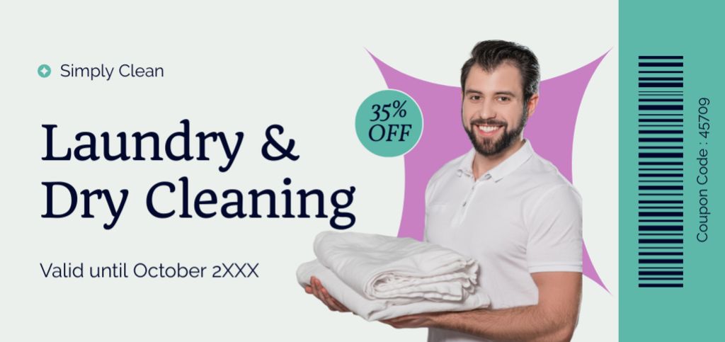 Platilla de diseño Discount Offer on Laundry and Dry Cleaning Services with Man Coupon Din Large
