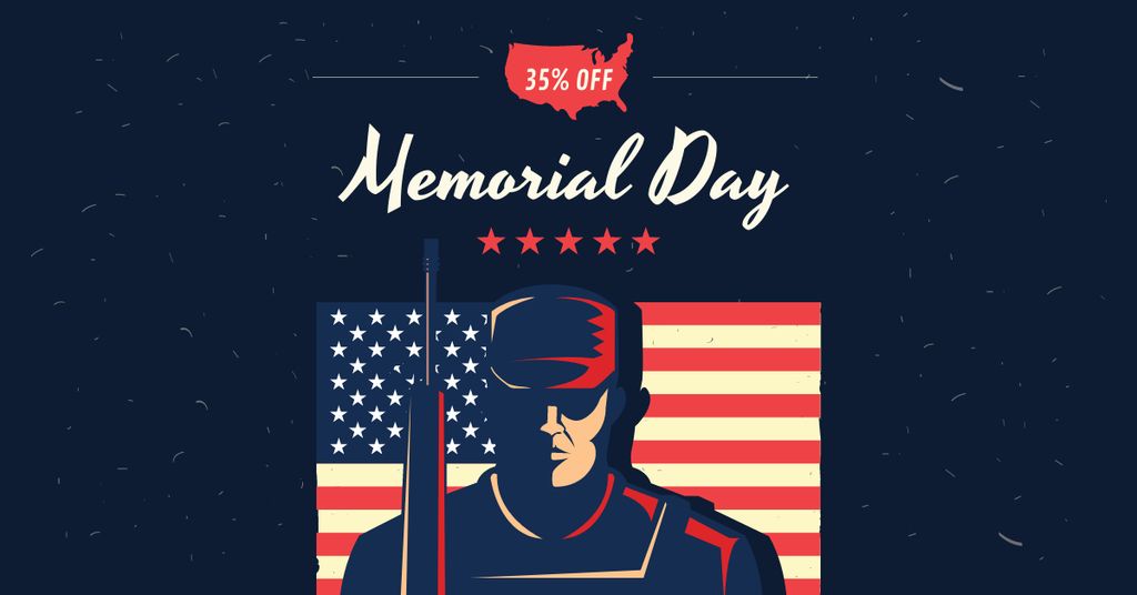 Platilla de diseño USA Memorial Day with Soldier and Flag Facebook AD