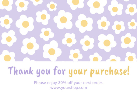 Modèle de visuel Message de remerciement pour votre achat avec des fleurs de marguerite - Card