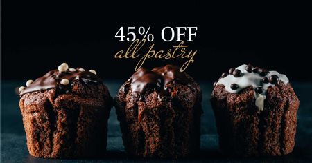 Ontwerpsjabloon van Facebook AD van Sale offer with Sweet chocolate cakes