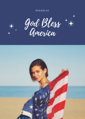 USA Independence Day Celebration with Attractive Woman on Beach