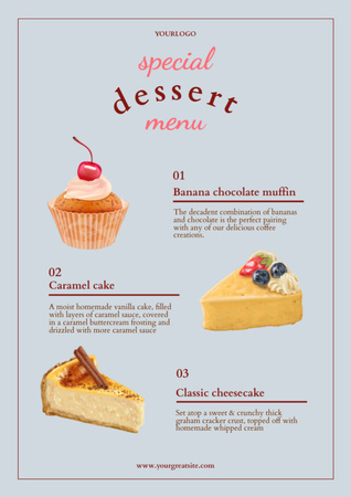 Muffin and Cheesecake Desserts Menu tervezősablon