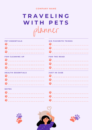 Travel Planner with Young Woman and Pet Schedule Planner Design Template