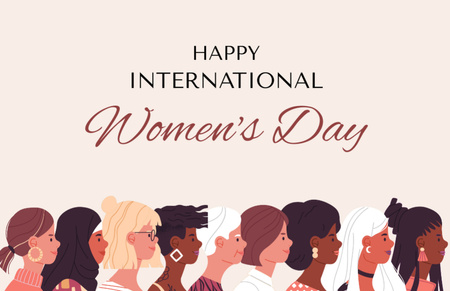International Women's Day Greeting with Illustration of Multiracial Girls Thank You Card 5.5x8.5in – шаблон для дизайна