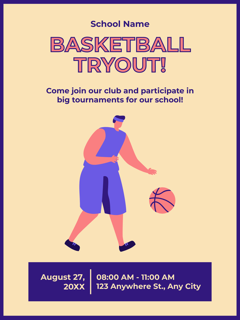 Plantilla de diseño de Announcement of Basketball Tryouts Poster US 