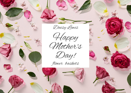 Mother's Day Holiday Greeting with Roses Card Design Template