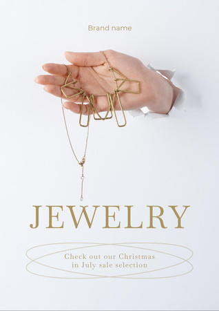 Jewelry Store Advertisement with Beautiful Gold Necklace Flyer A4 Design Template