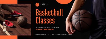 Designvorlage Sportklassen Anzeige mit Basketballspieler mit Ball für Facebook cover
