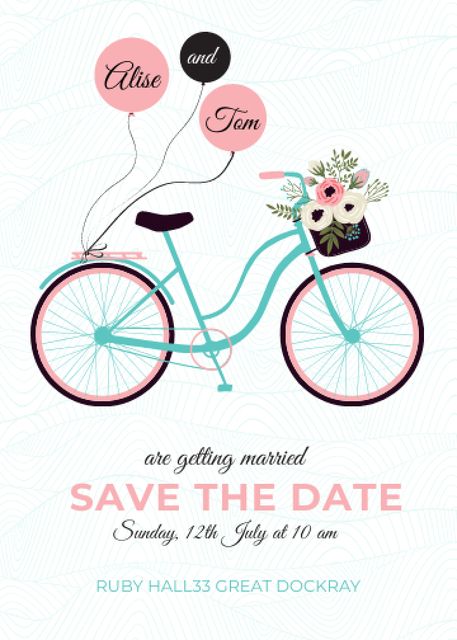 Ontwerpsjabloon van Flayer van Save the Date with Bicycle and Flowers