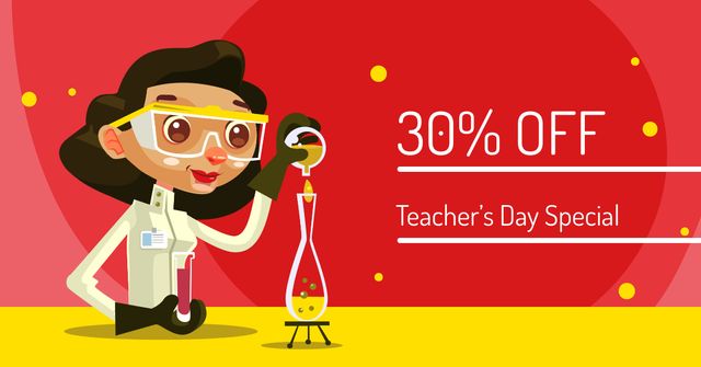 Ontwerpsjabloon van Facebook AD van Teacher's Day Offer with Cartoon Female Teacher