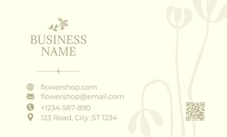Flowers Shop Advertisement on Minimalist Beige Business Card 91x55mm Design Template