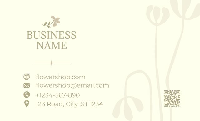 Flowers Shop Advertisement on Minimalist Beige Business Card 91x55mm – шаблон для дизайна
