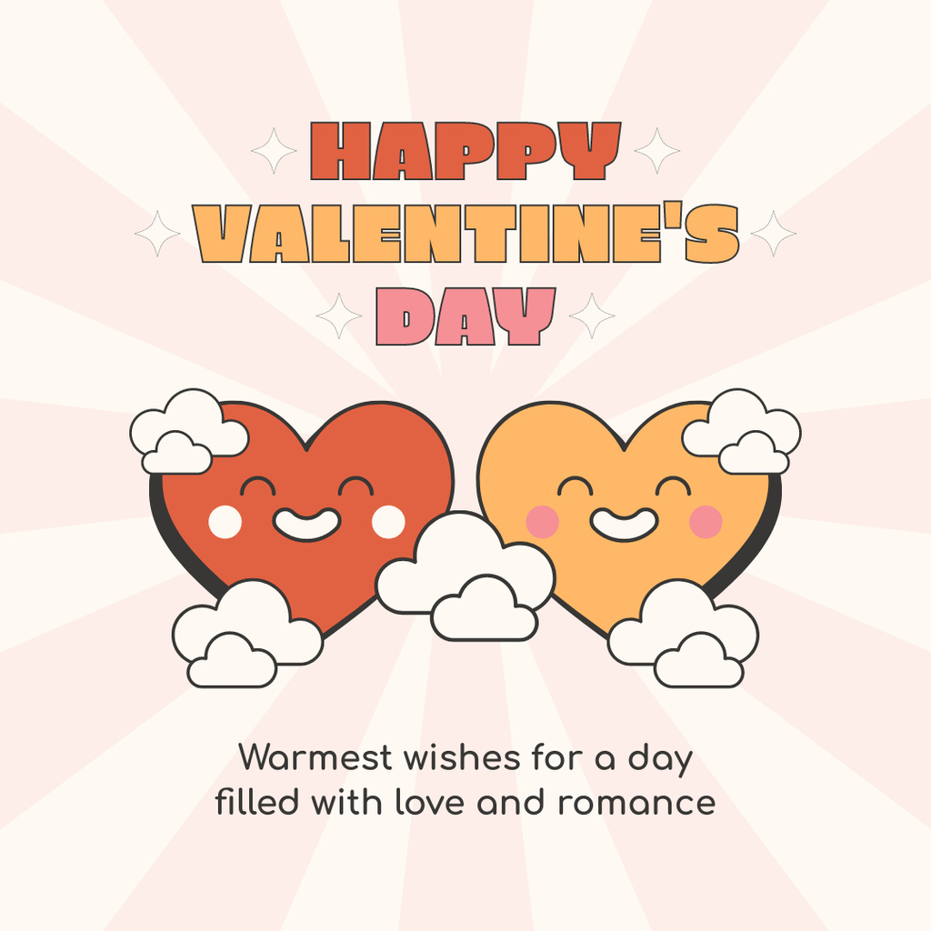 Valentine's Day Hearts Characters Wishing Lovely Holiday Instagram Design Template