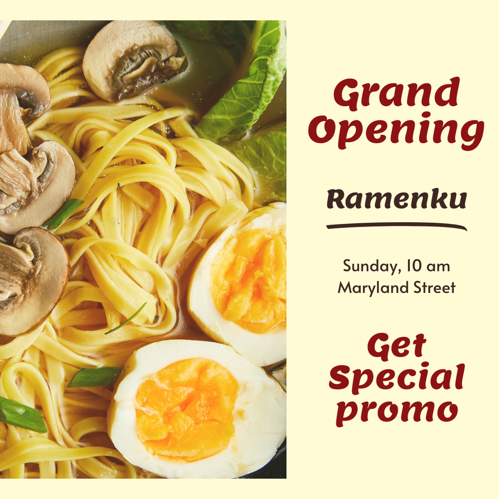Restaurant Grand Opening Ad with Japanese Noodles Instagram Design Template