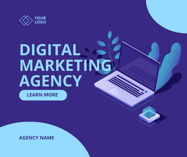 Marketing Agency Services with Illustration of Laptop Facebook Modelo de Design