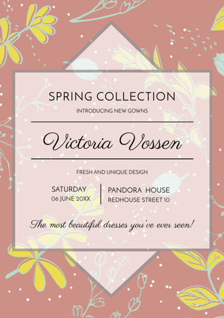Fashion Spring Collection Announcement with Flowers Flyer A4 Design Template