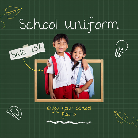 Modèle de visuel Vente d'uniformes scolaires avec des enfants asiatiques sur vert - Instagram