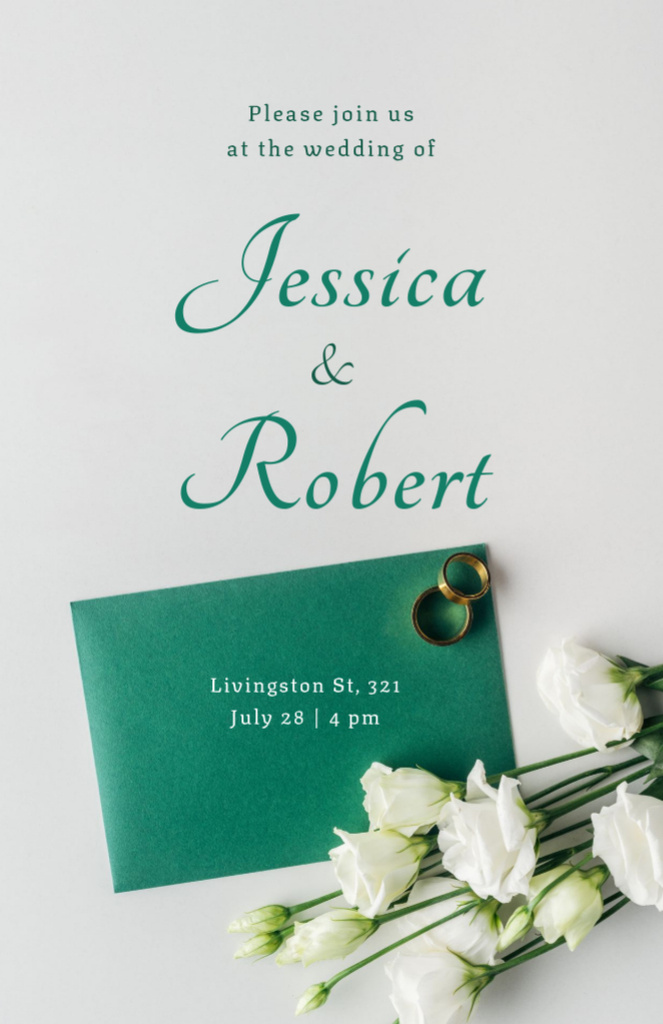 Plantilla de diseño de Wedding Announcement With White Flowers Invitation 5.5x8.5in 