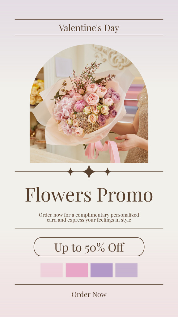 Valentine's Day Floral Bouquet At Half Price Offer Instagram Story Design Template