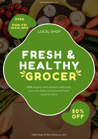 Healthy Farmer`s Food In Supermarket Poster Design Template