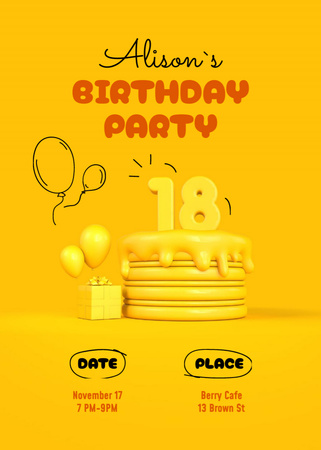 Birthday Party Announcement with Festive Cake Flayer Design Template