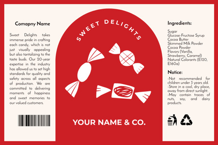 Sweet Delights With Ingredients Description Offer Label Design Template