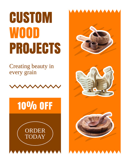 Ad of Custom Wood Projects Offer Instagram Post Vertical Design Template